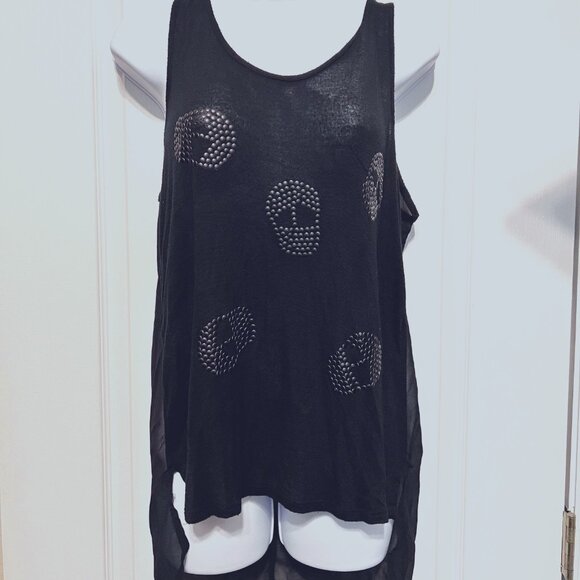 Moon Collection Los Angeles-Women's Black Tank Top-Skulls-Beads-Sheer open Back - Picture 1 of 11